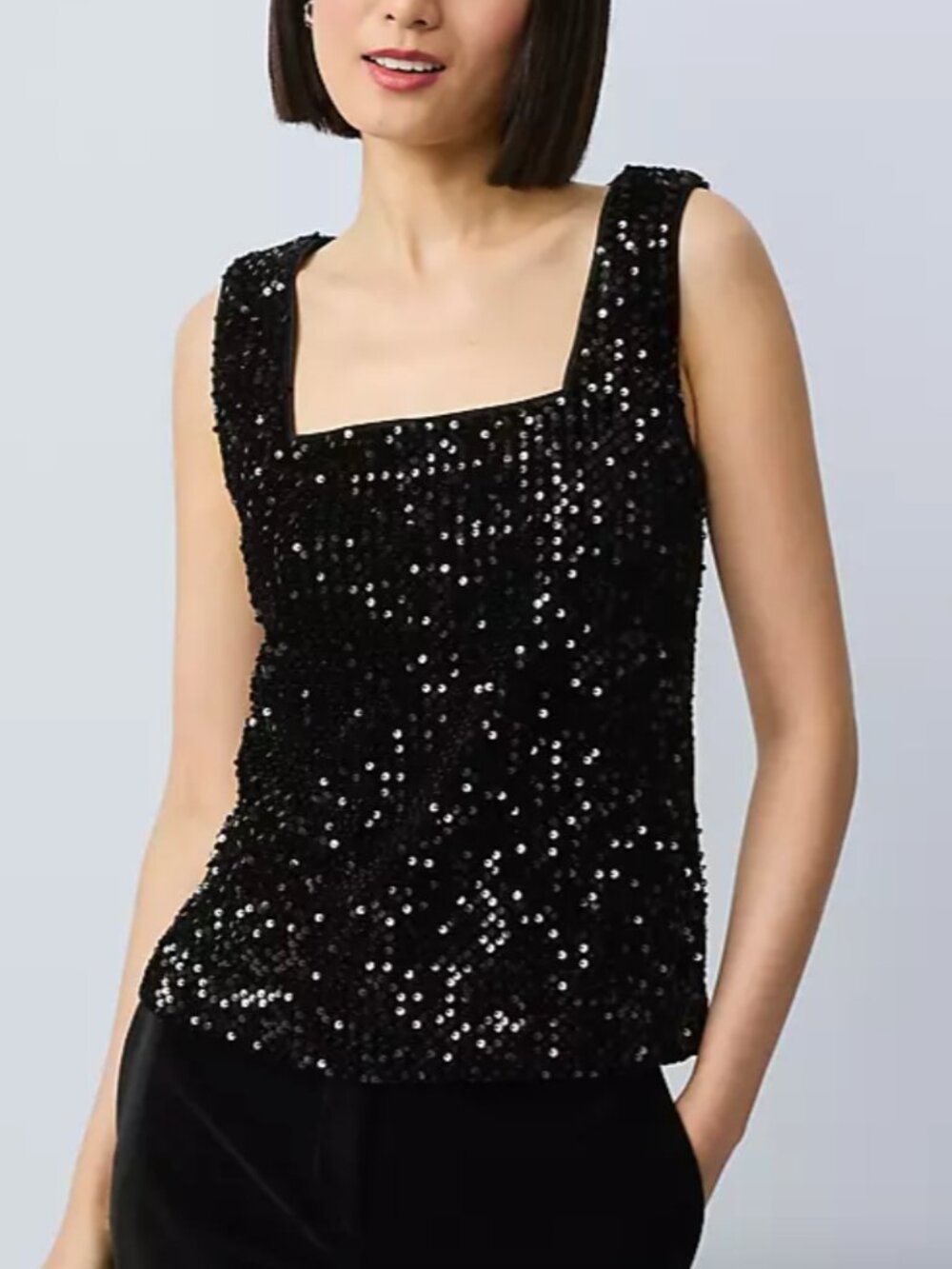 Ann Taylor NWT Black Sequin Velvet Tank Top - Size XL